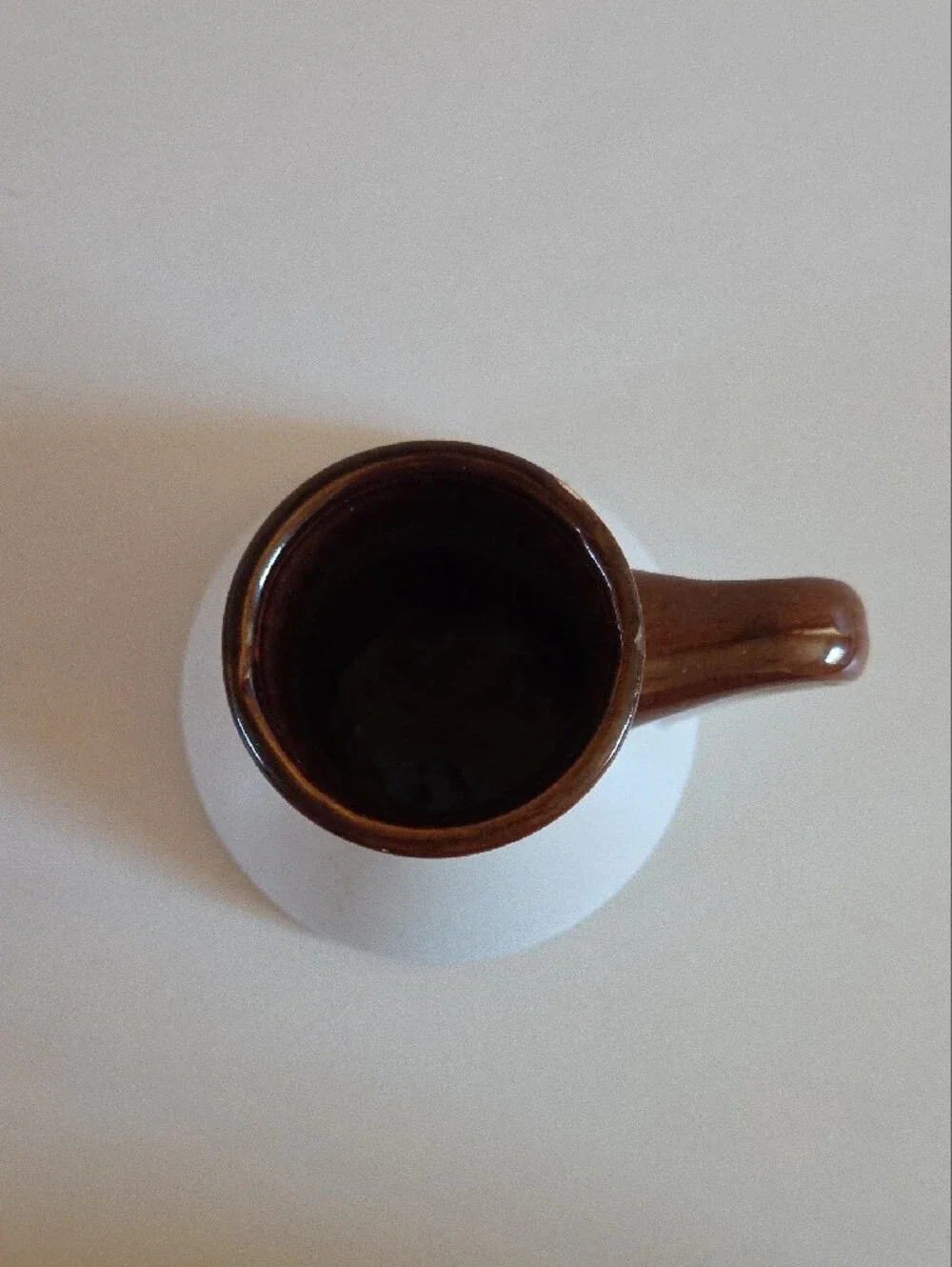 Vintage 70s No Spill Coffee Mug Wide Bottom Two Tone Brown White Glaze